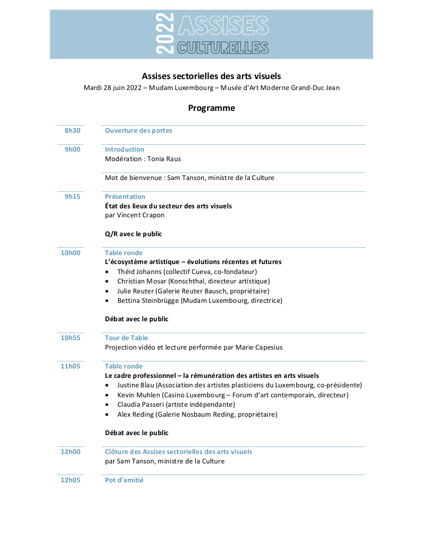 Programme des Assises sectorielles des arts visuels  (Pdf, 459 Ko)